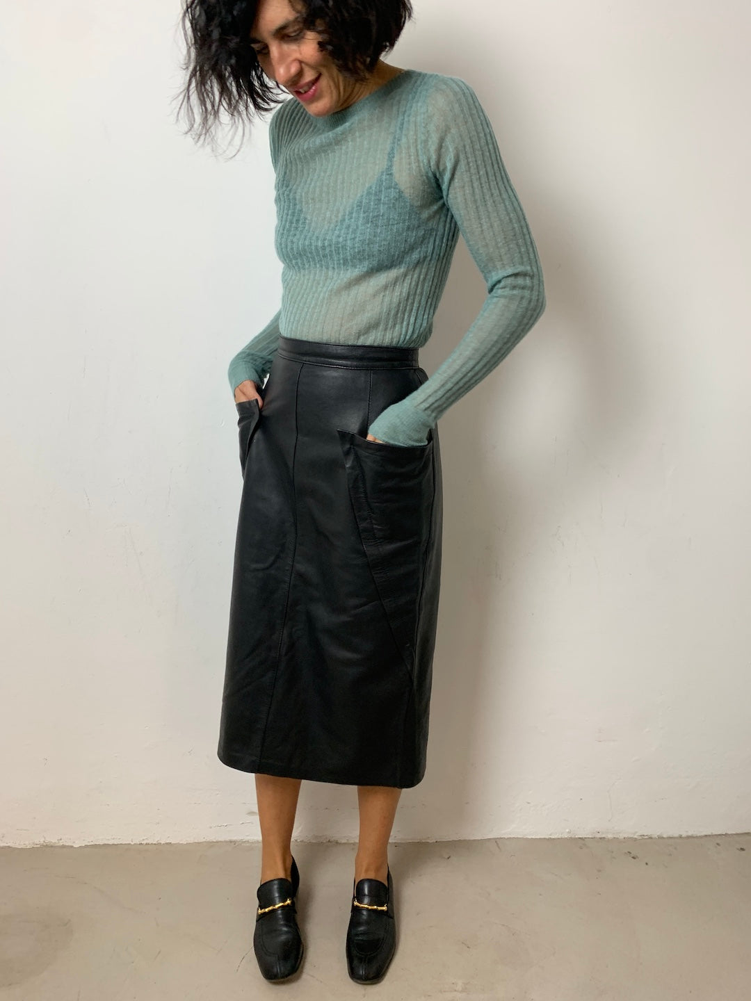 80s vintage leather skirt